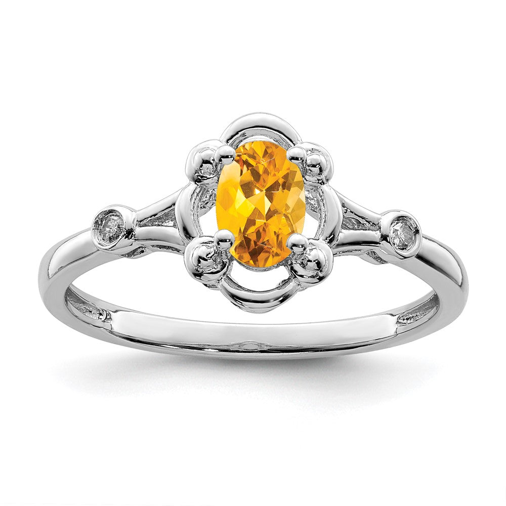 Image of ID 1 Sterling Silver Rhodium-plated Citrine & Diamond Ring