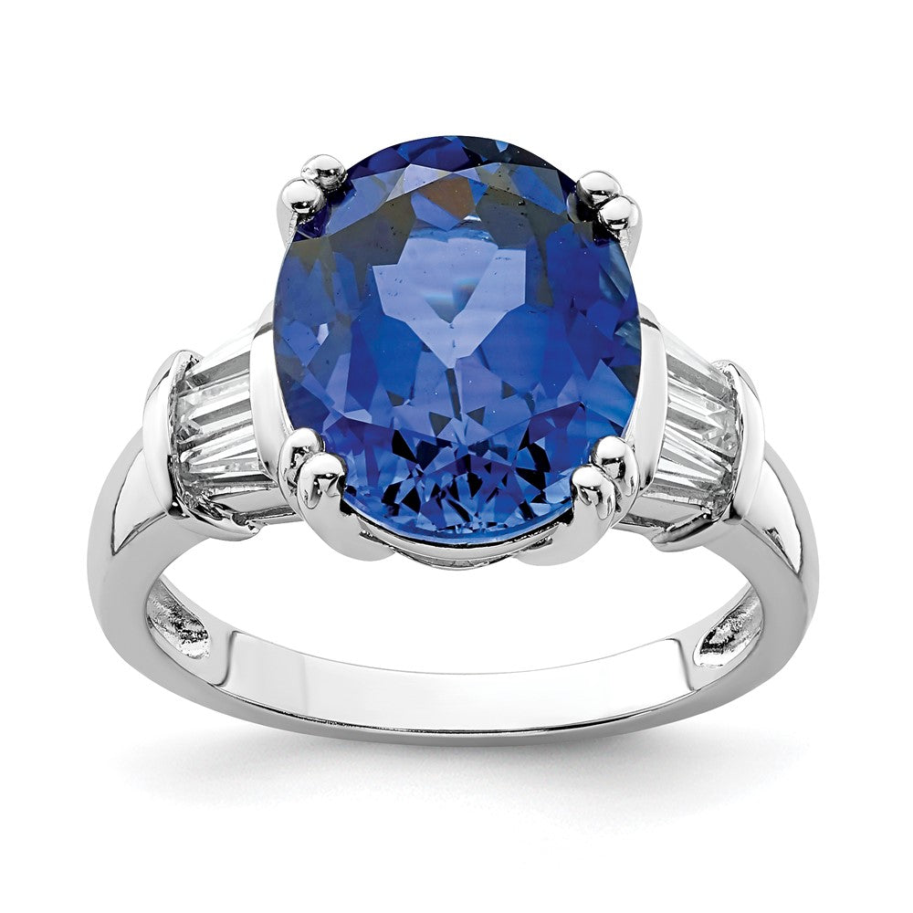 Image of ID 1 Sterling Silver Rhodium-plated Created Blue Sapphire and CZ Ring