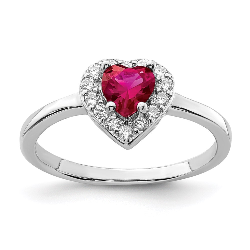 Image of ID 1 Sterling Silver Rhodium-plated Created Corundum & CZ Heart Ring