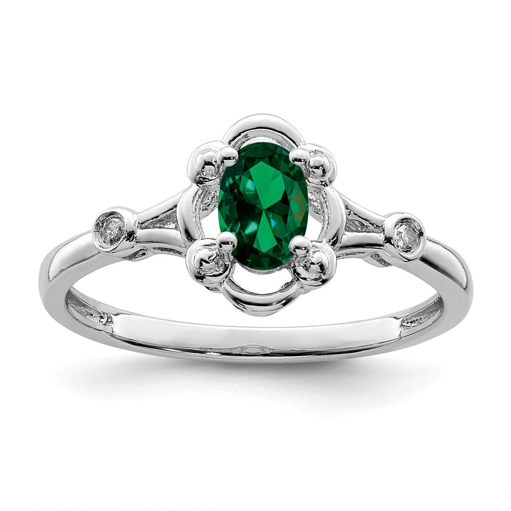 Image of ID 1 Sterling Silver Rhodium-plated Created Emerald & Diamond Ring