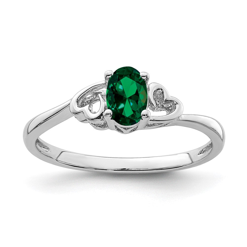Image of ID 1 Sterling Silver Rhodium-plated Created Emerald Ring