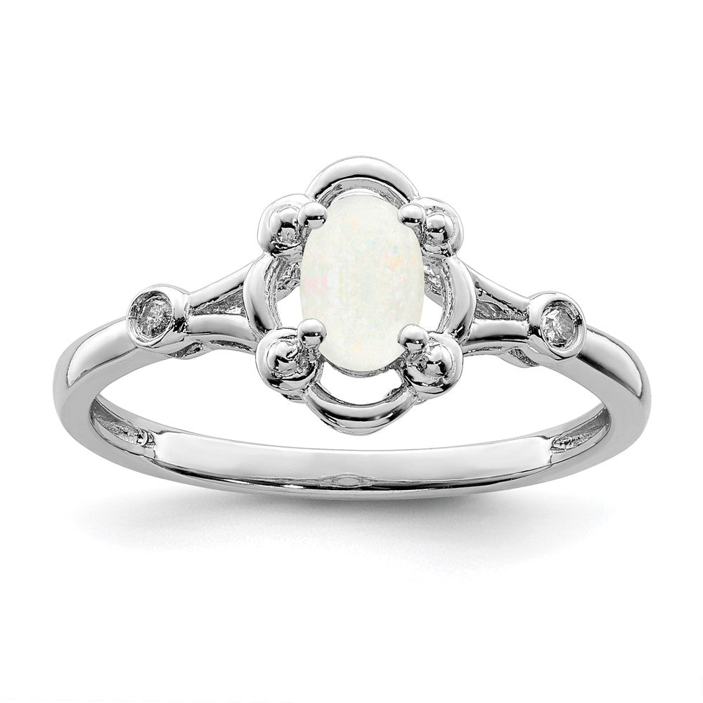 Image of ID 1 Sterling Silver Rhodium-plated Created Opal & Diamond Ring