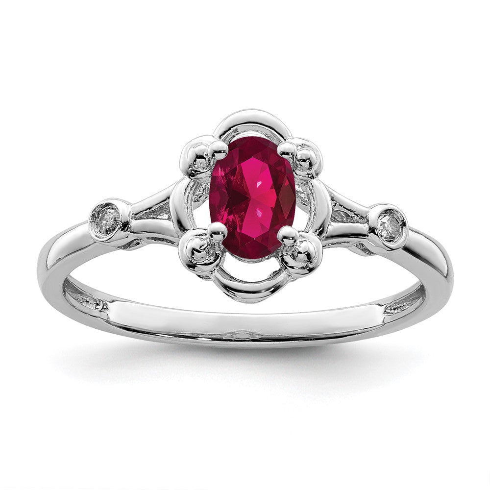 Image of ID 1 Sterling Silver Rhodium-plated Created Ruby & Diamond Ring