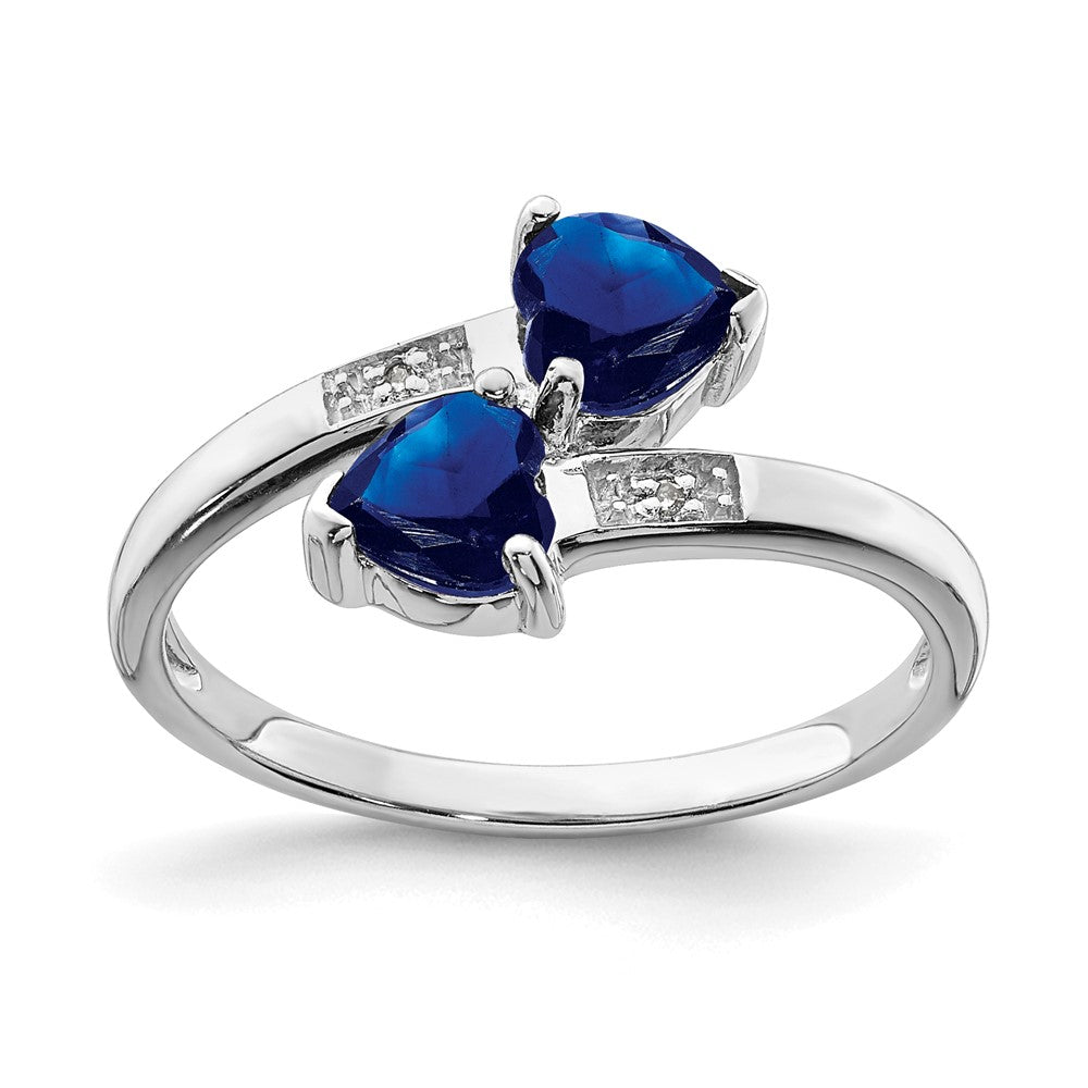 Image of ID 1 Sterling Silver Rhodium-plated Dark Sapphire & Diamond Heart Ring