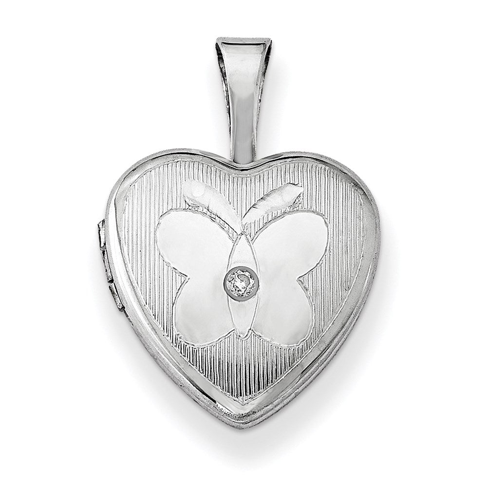 Image of ID 1 Sterling Silver Rhodium-plated & Dia Butterfly 12mm Heart Locket