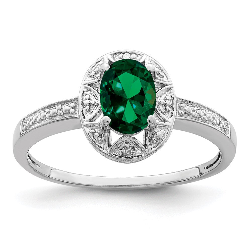 Image of ID 1 Sterling Silver Rhodium-plated Diamond & Created Emerald Ring