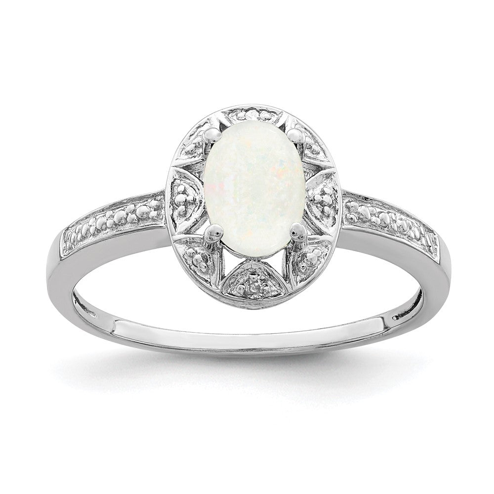 Image of ID 1 Sterling Silver Rhodium-plated Diamond & Created Opal Ring
