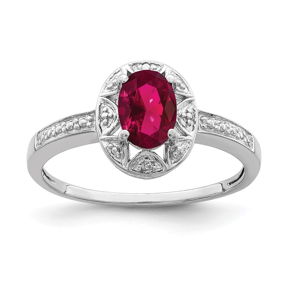 Image of ID 1 Sterling Silver Rhodium-plated Diamond & Created Ruby Ring