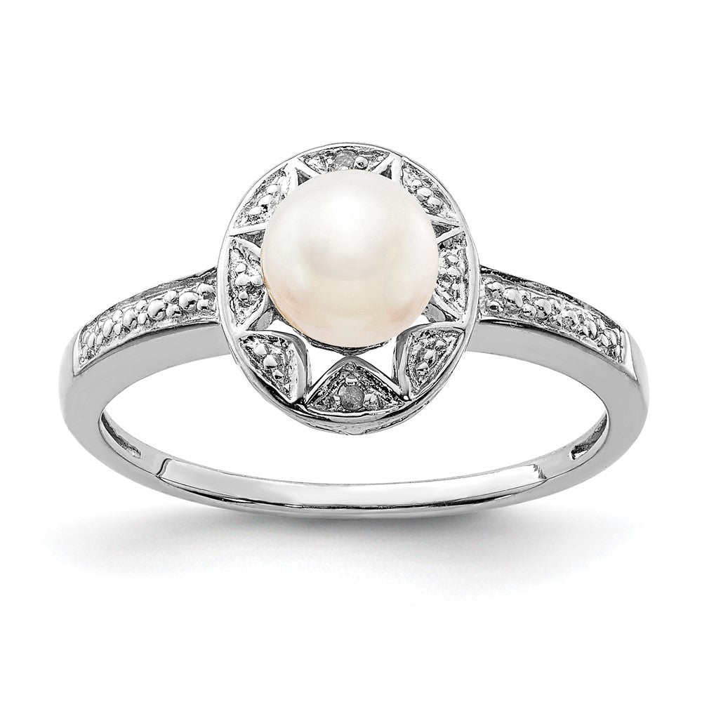 Image of ID 1 Sterling Silver Rhodium-plated Diamond & FW Cultured Pearl Ring