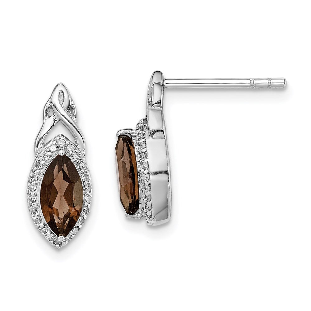 Image of ID 1 Sterling Silver Rhodium-plated Diamond & Smoky Quartz Post Earrings