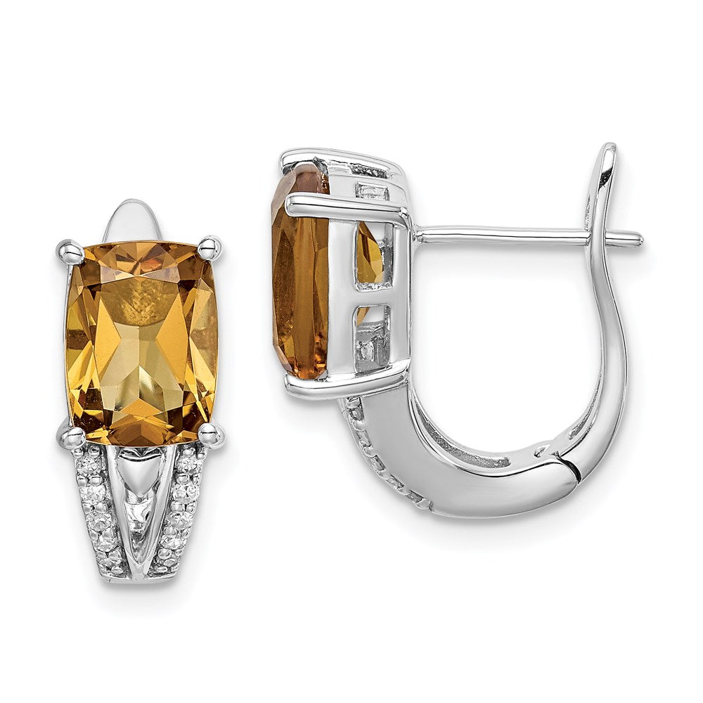 Image of ID 1 Sterling Silver Rhodium-plated Diamond & Whiskey Quartz Hinged Earrings