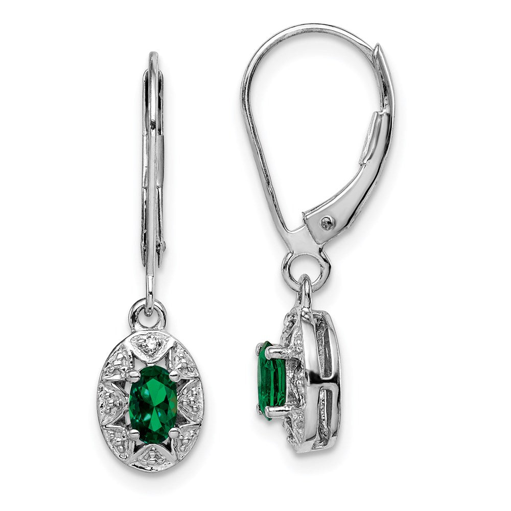 Image of ID 1 Sterling Silver Rhodium-plated Diamond/Lab Created Emerald Earrings