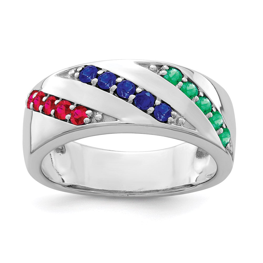 Image of ID 1 Sterling Silver Rhodium-plated Emerald Ruby & Sapphire Ring