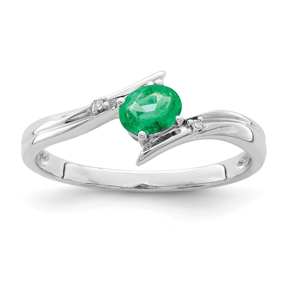 Image of ID 1 Sterling Silver Rhodium-plated Emerald and Diamond Ring