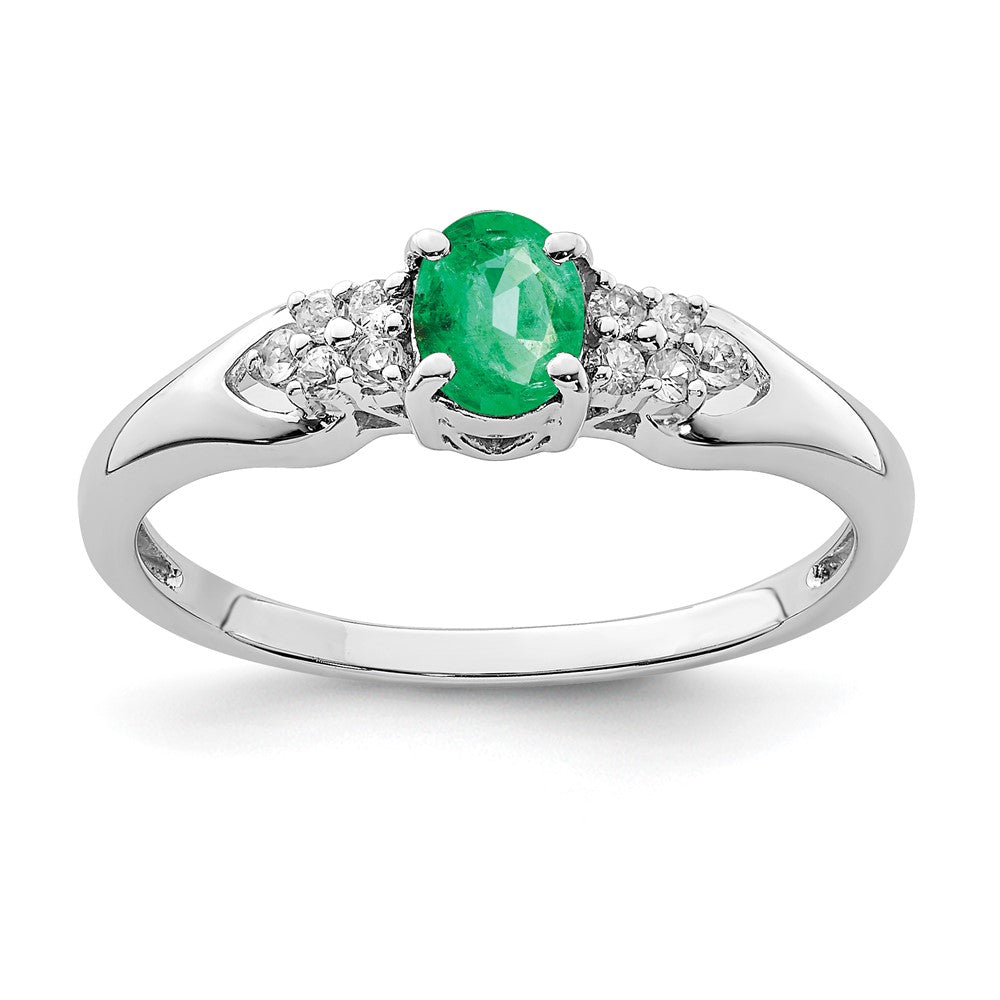 Image of ID 1 Sterling Silver Rhodium-plated Emerald and White Sapphire Ring