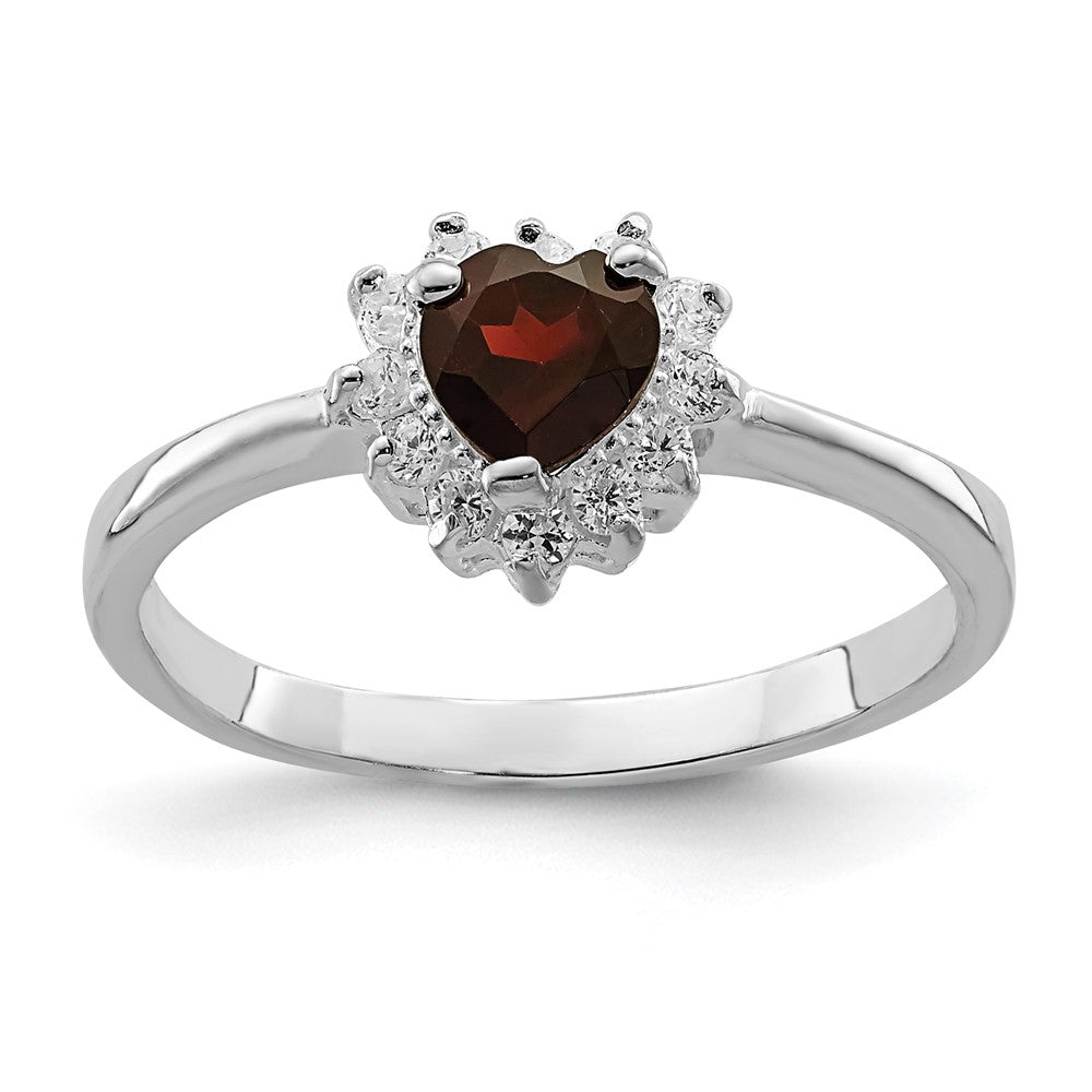 Image of ID 1 Sterling Silver Rhodium-plated Garnet & CZ Heart Ring