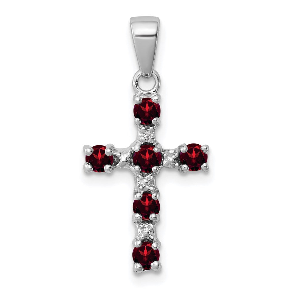 Image of ID 1 Sterling Silver Rhodium-plated Garnet & Diamond Accent Cross Pendant