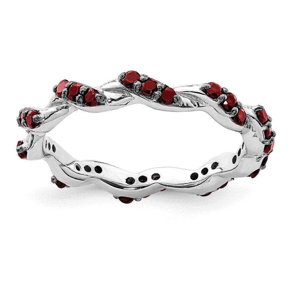 Image of ID 1 Sterling Silver Rhodium-plated Garnet Twisted Eternity Ring