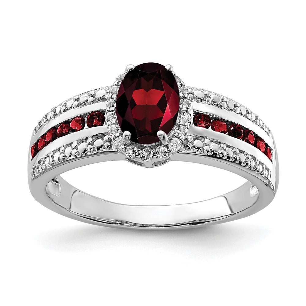 Image of ID 1 Sterling Silver Rhodium-plated Garnet and White Topaz Ring