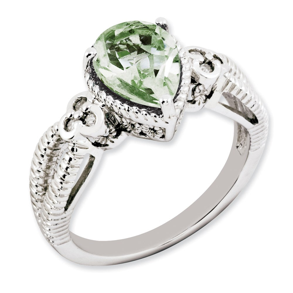 Image of ID 1 Sterling Silver Rhodium-plated Green Quartz & Diamond Ring