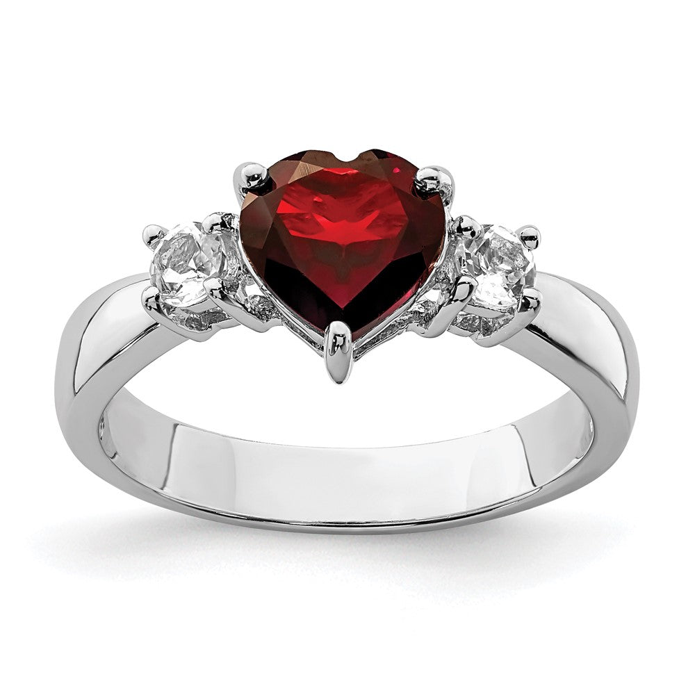 Image of ID 1 Sterling Silver Rhodium-plated Heart Garnet & White Topaz Ring