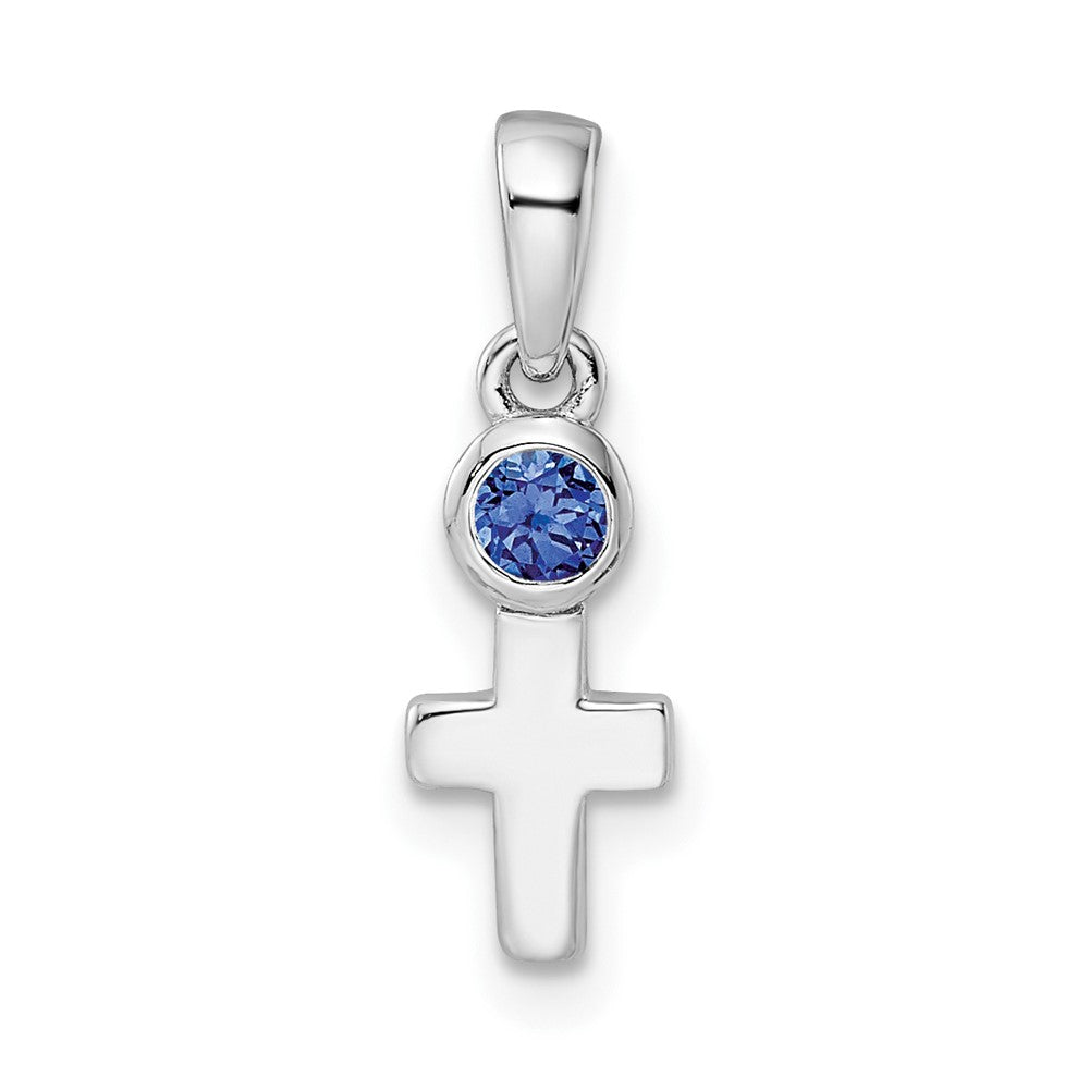 Image of ID 1 Sterling Silver Rhodium-plated Lab Created Sapphire Cross Pendant