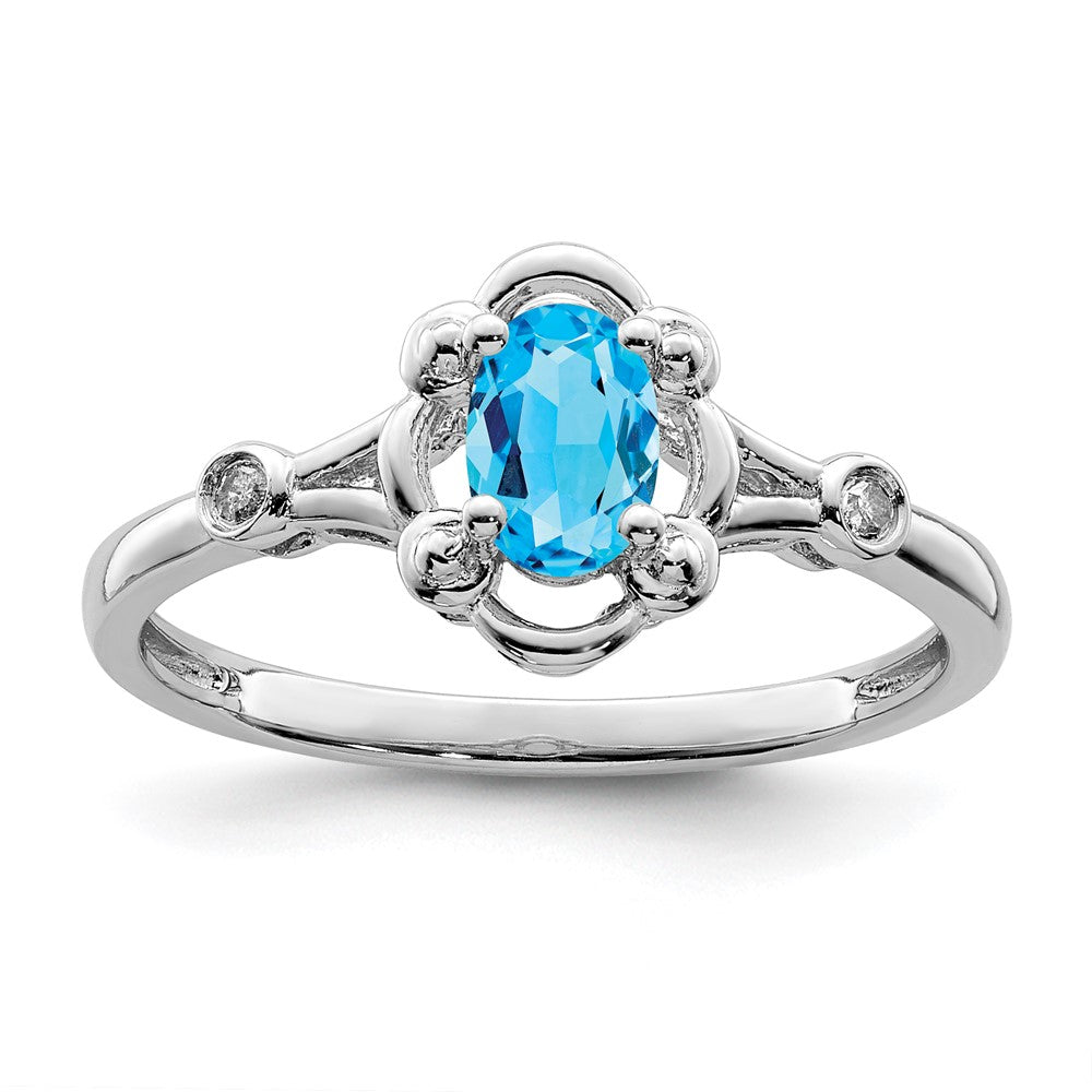 Image of ID 1 Sterling Silver Rhodium-plated Light Swiss Blue Topaz & Diamond Ring