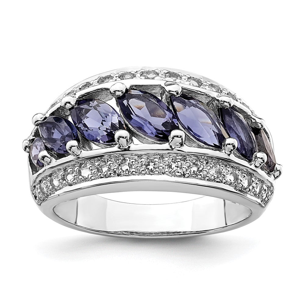 Image of ID 1 Sterling Silver Rhodium-plated Marquise Iolite/Wht Topaz 7-stone Ring