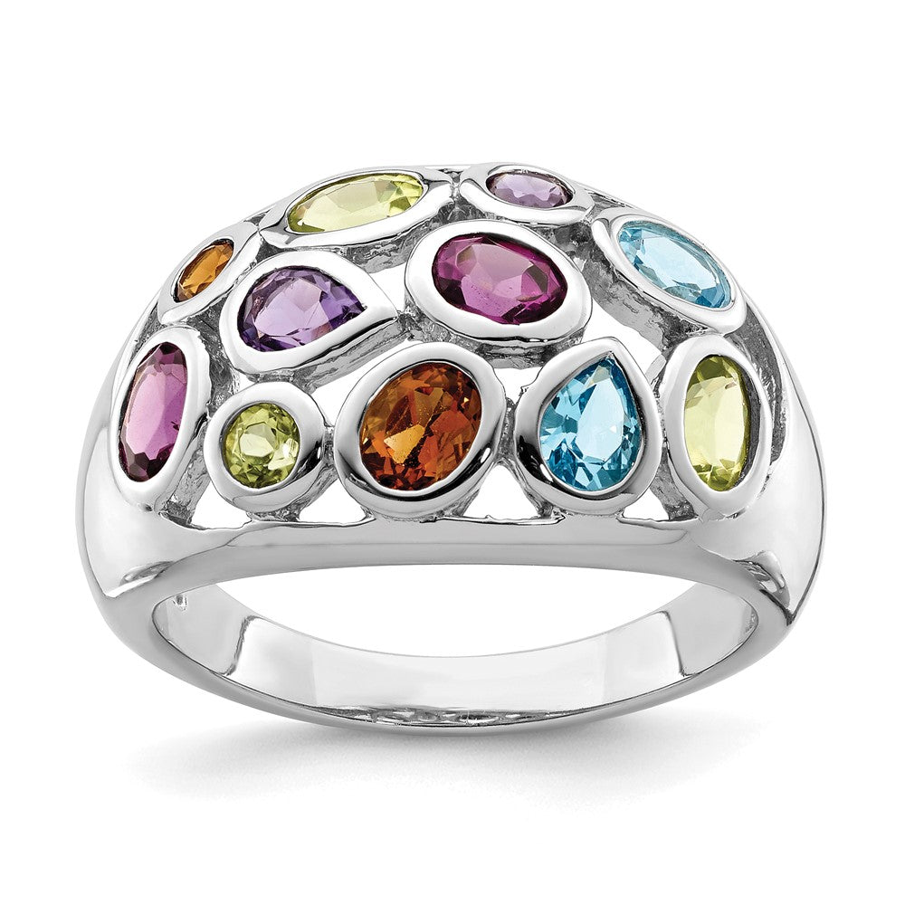 Image of ID 1 Sterling Silver Rhodium-plated Multi Gemstone Ring