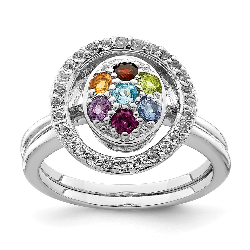 Image of ID 1 Sterling Silver Rhodium-plated Multi-gemstone w/Halo 2 Ring Set