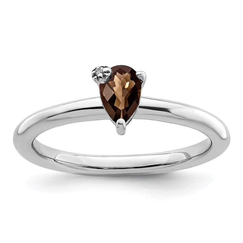 Image of ID 1 Sterling Silver Rhodium-plated Pear Smoky Quartz & White Topaz Ring