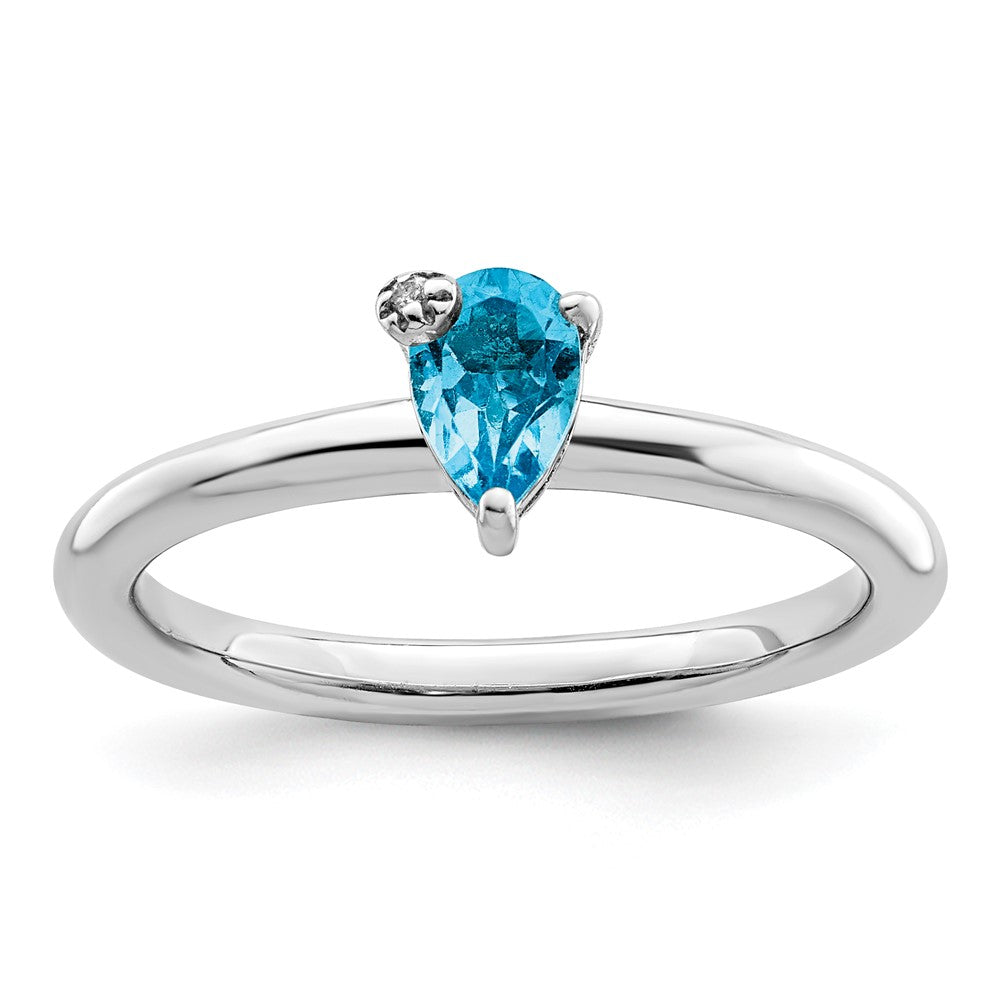 Image of ID 1 Sterling Silver Rhodium-plated Pear Swiss Blue Topaz & White Topaz Ring