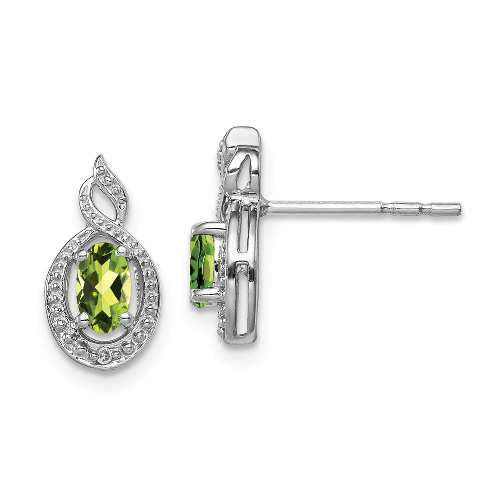 Image of ID 1 Sterling Silver Rhodium-plated Peridot & Diamond Earrings