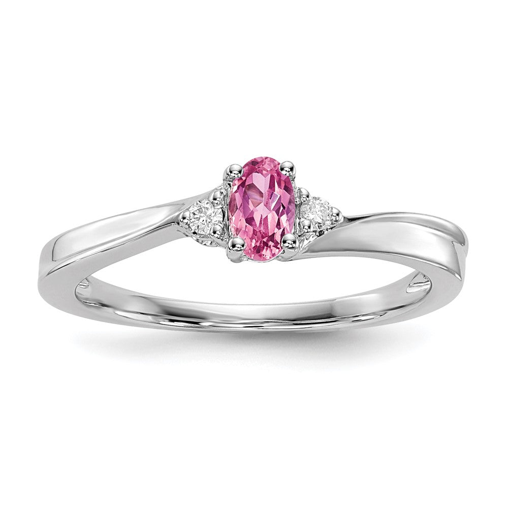 Image of ID 1 Sterling Silver Rhodium-plated Pink CZ & Diamond Birthstone Ring