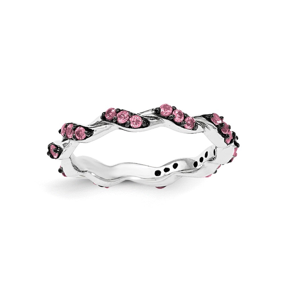 Image of ID 1 Sterling Silver Rhodium-plated Pink Tourmaline Twisted Eternity Ring