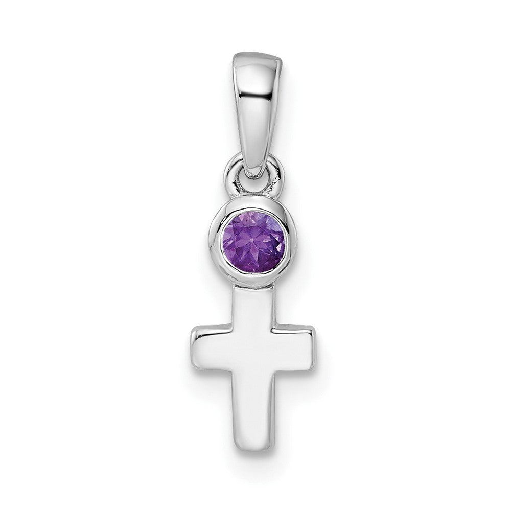 Image of ID 1 Sterling Silver Rhodium-plated Polished Amethyst Cross Pendant