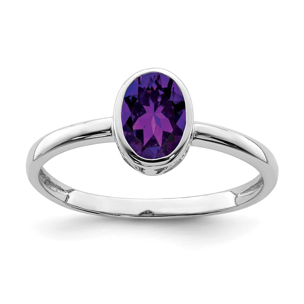 Image of ID 1 Sterling Silver Rhodium-plated Polished Amethyst Oval Ring