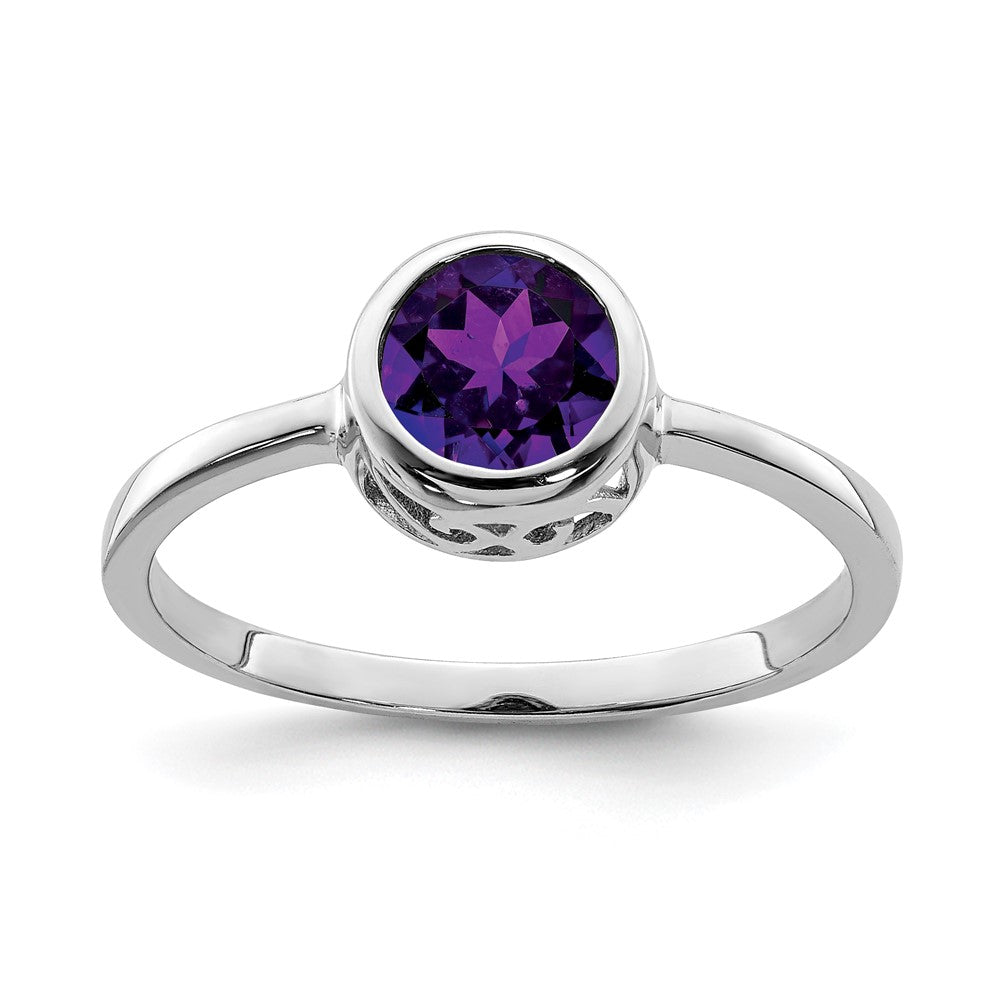 Image of ID 1 Sterling Silver Rhodium-plated Polished Amethyst Round Ring
