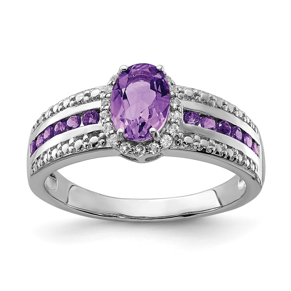 Image of ID 1 Sterling Silver Rhodium-plated Polished Amethyst & White Topaz Ring