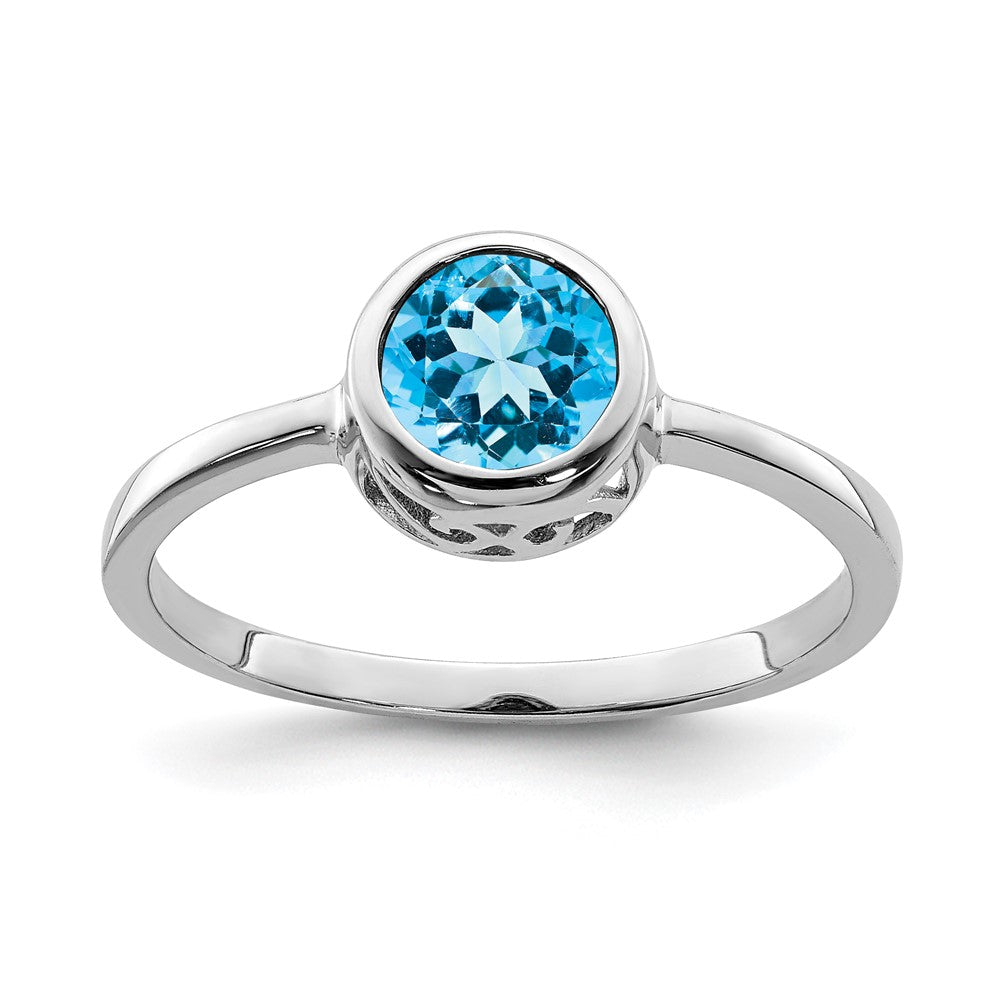Image of ID 1 Sterling Silver Rhodium-plated Polished Blue Topaz Round Ring