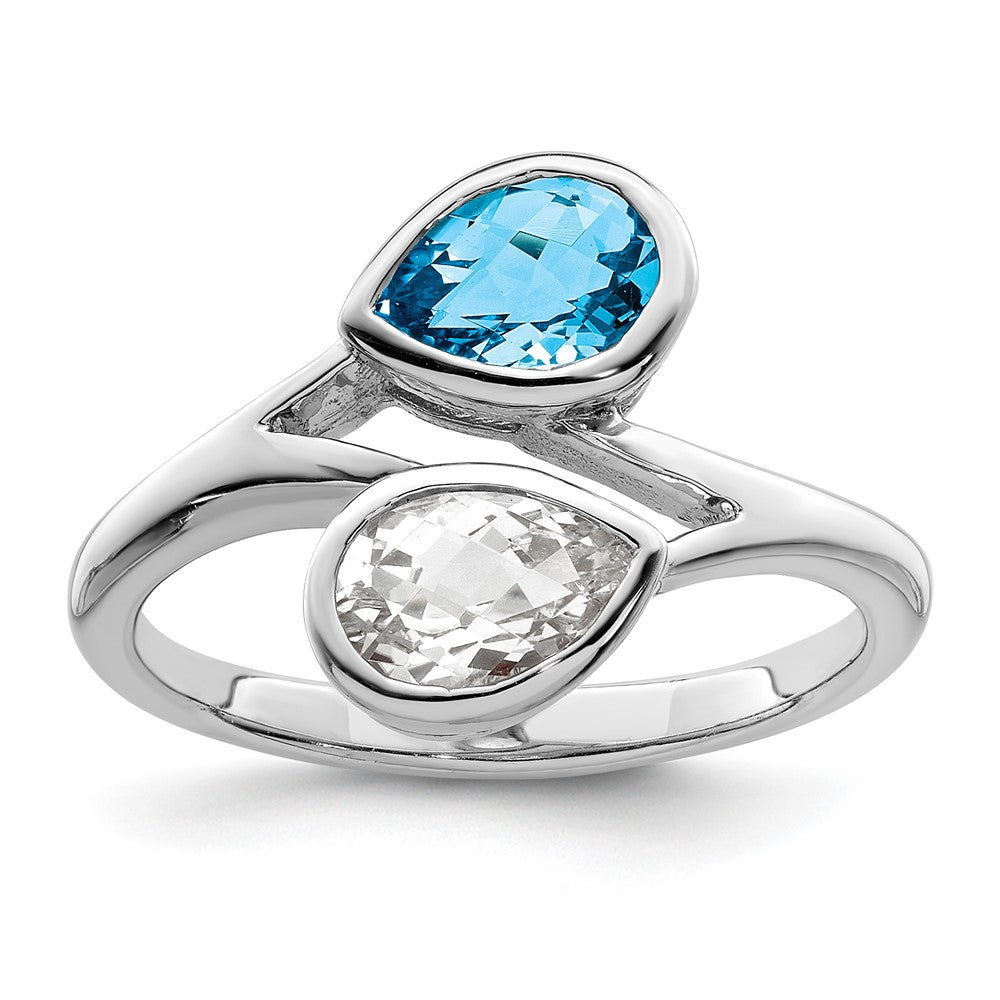 Image of ID 1 Sterling Silver Rhodium-plated Polished Blue & White Topaz ByPass Ring
