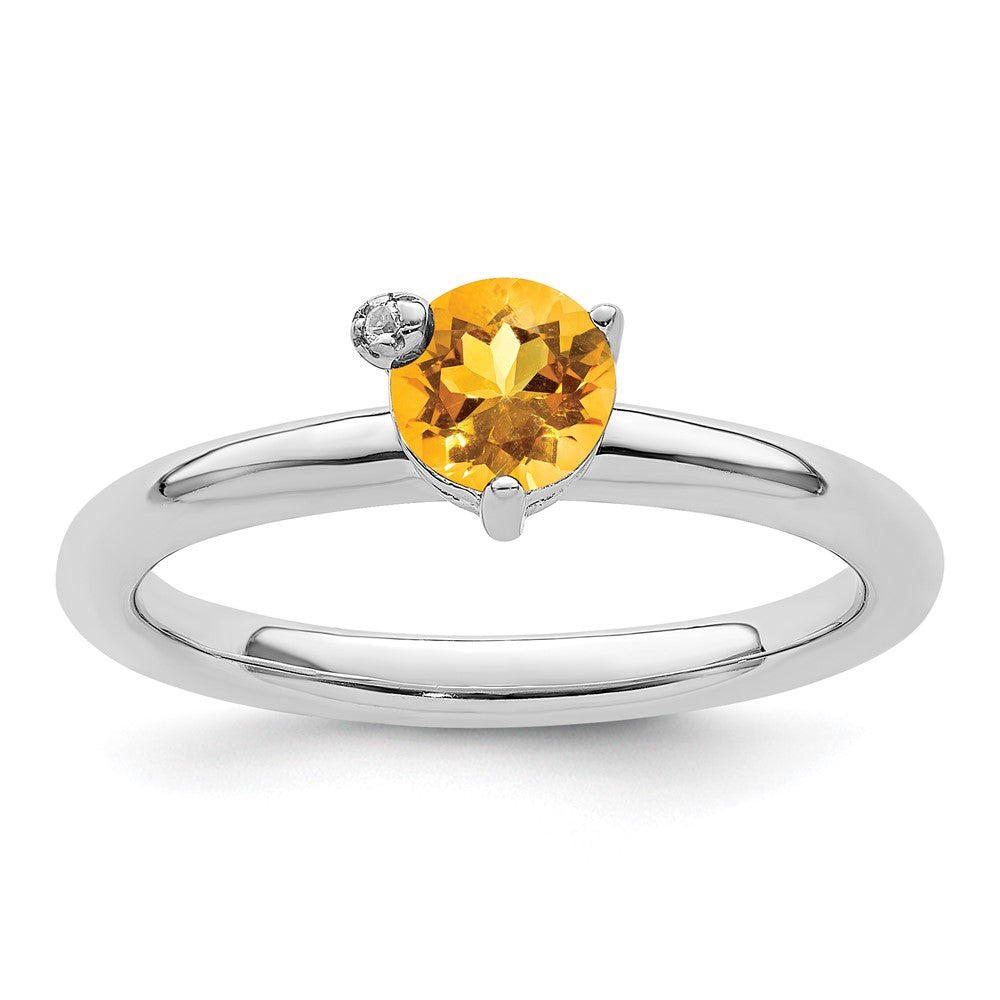 Image of ID 1 Sterling Silver Rhodium-plated Polished Circle Citrine & White Topaz Ring