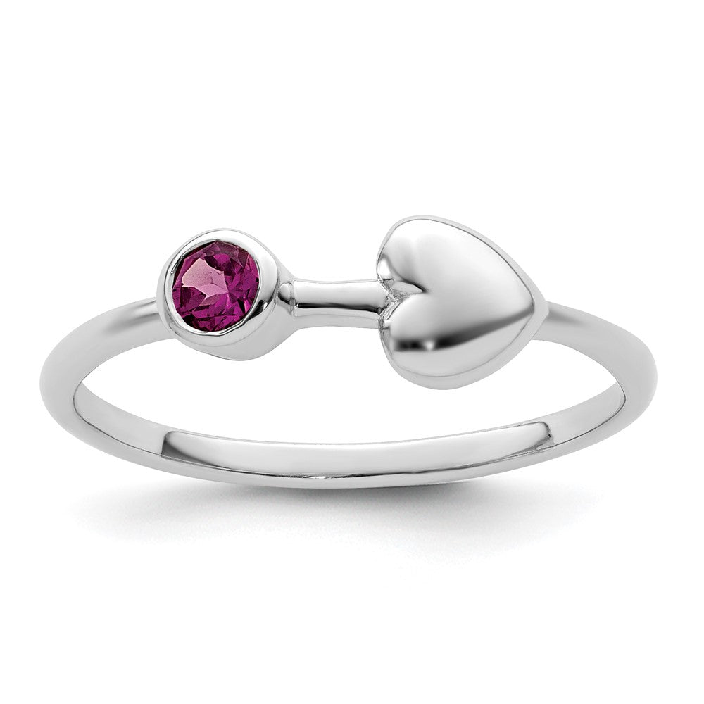 Image of ID 1 Sterling Silver Rhodium-plated Polished Circle Rhodolite Garnet Heart Ring