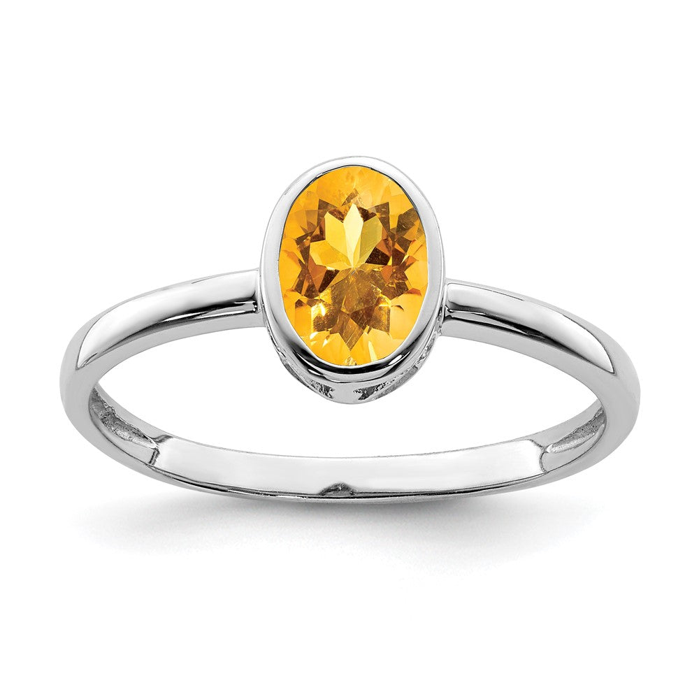 Image of ID 1 Sterling Silver Rhodium-plated Polished Citrine Oval Ring