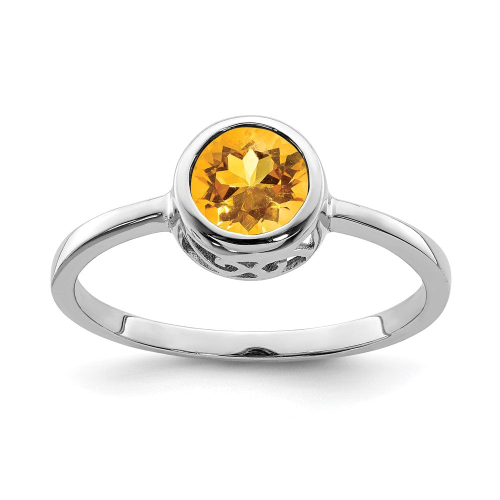Image of ID 1 Sterling Silver Rhodium-plated Polished Citrine Round Ring