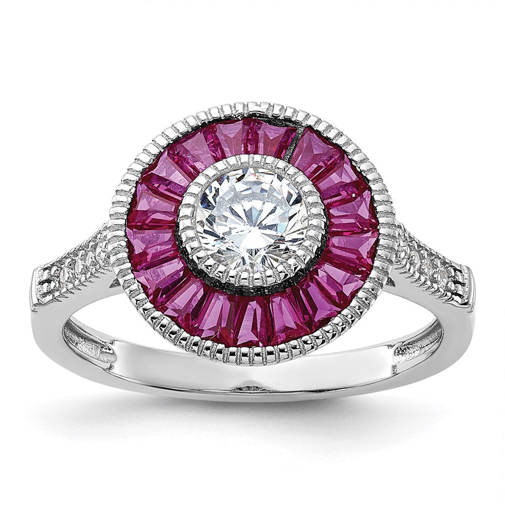 Image of ID 1 Sterling Silver Rhodium-plated Polished Created Ruby and CZ Ring