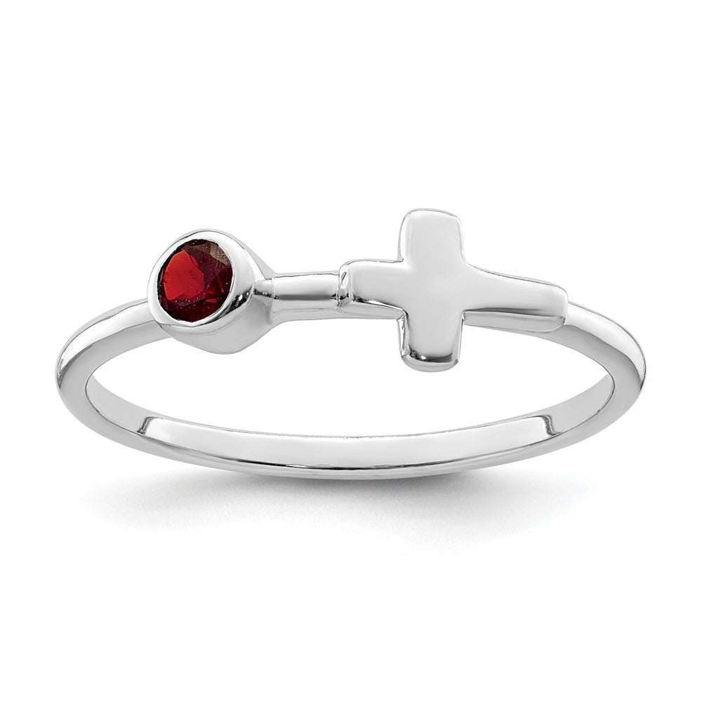 Image of ID 1 Sterling Silver Rhodium-plated Polished Cross Garnet Ring