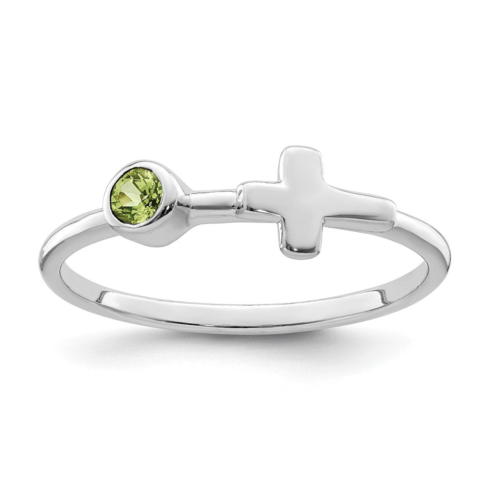 Image of ID 1 Sterling Silver Rhodium-plated Polished Cross Peridot Ring