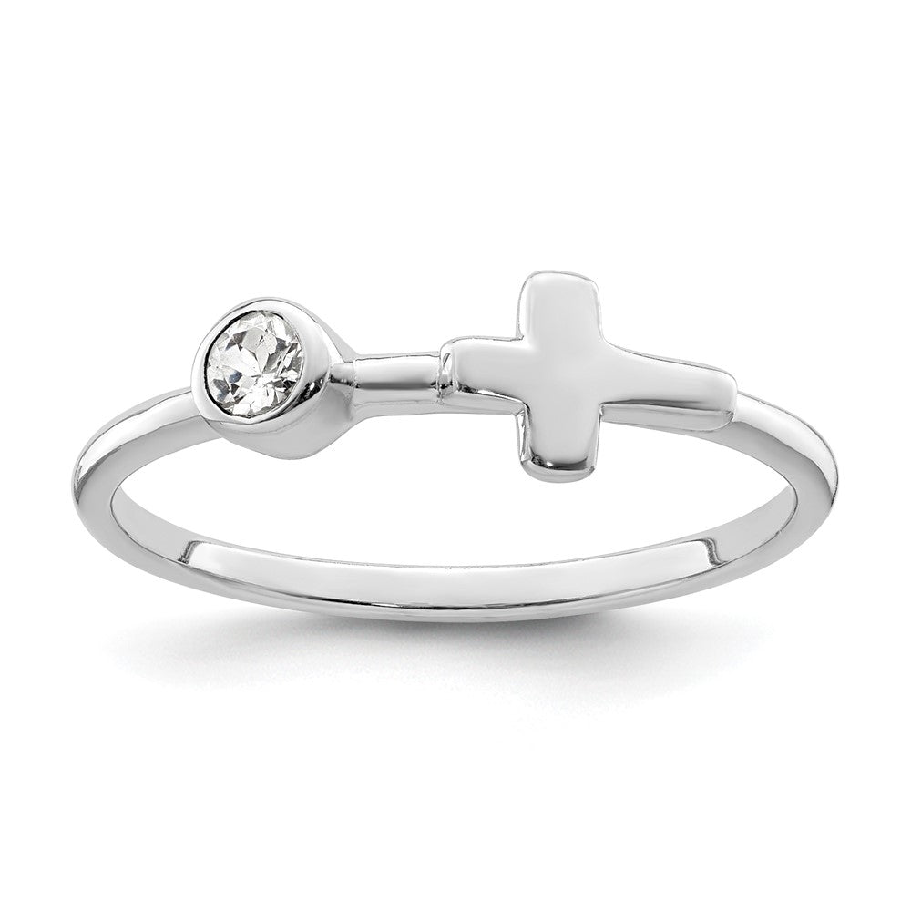 Image of ID 1 Sterling Silver Rhodium-plated Polished Cross White Topaz Ring
