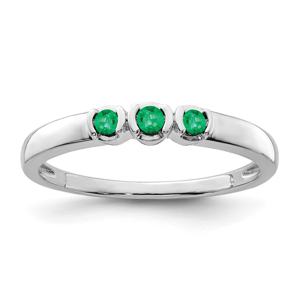 Image of ID 1 Sterling Silver Rhodium-plated Polished Emerald 3 Stone Ring
